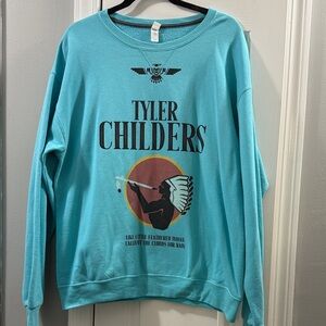Fruit of the Loom Teal Graphic Crewneck Sweater size Large unisex